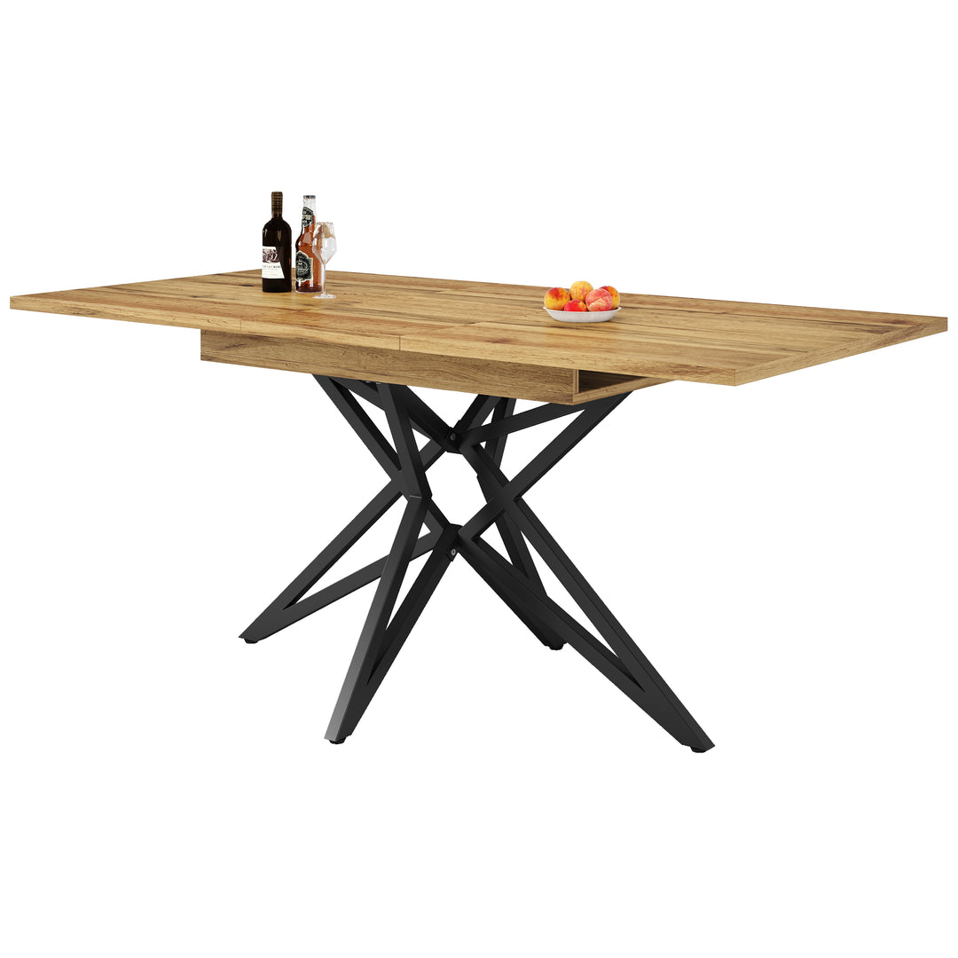 Extendable walnut-look dining table (120-160cm) with star-shaped metal legs SILKROUTE