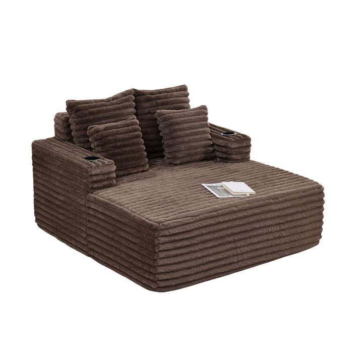 Brown Ribbed Velvet Extra-Large Lounge Chair with Cupholders WICKEROTTOMAN