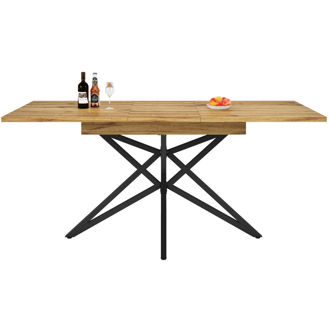Extendable walnut-look dining table (120-160cm) with star-shaped metal legs SILKROUTE