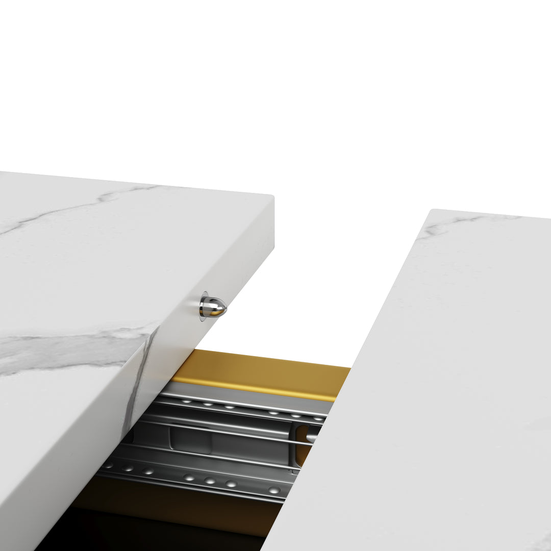 Extendable dining table 120–160 × 80 cm with marble-look top and golden cross legs COPPICEKNOLL