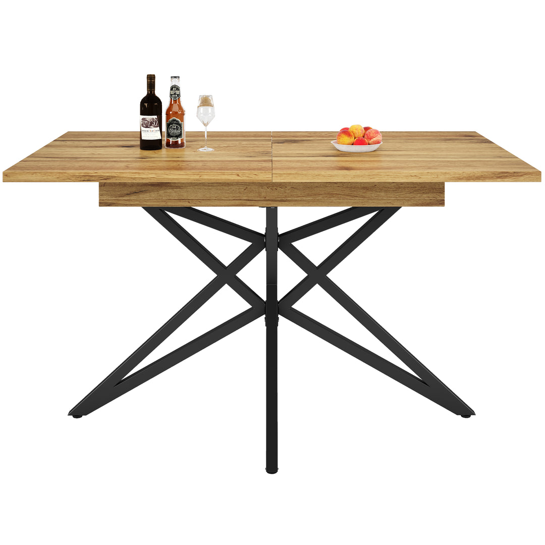 Extendable walnut-look dining table (120-160cm) with star-shaped metal legs SILKROUTE
