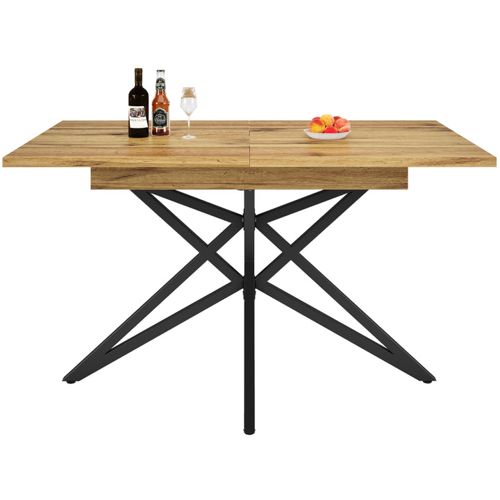 Extendable walnut-look dining table (120-160cm) with star-shaped metal legs SILKROUTE