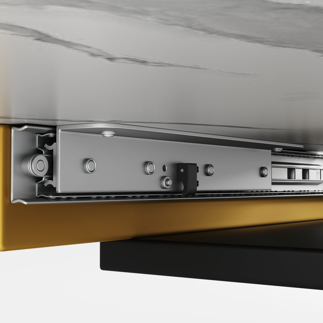 Extendable dining table 120–160 × 80 cm with marble-look top and golden cross legs COPPICEKNOLL