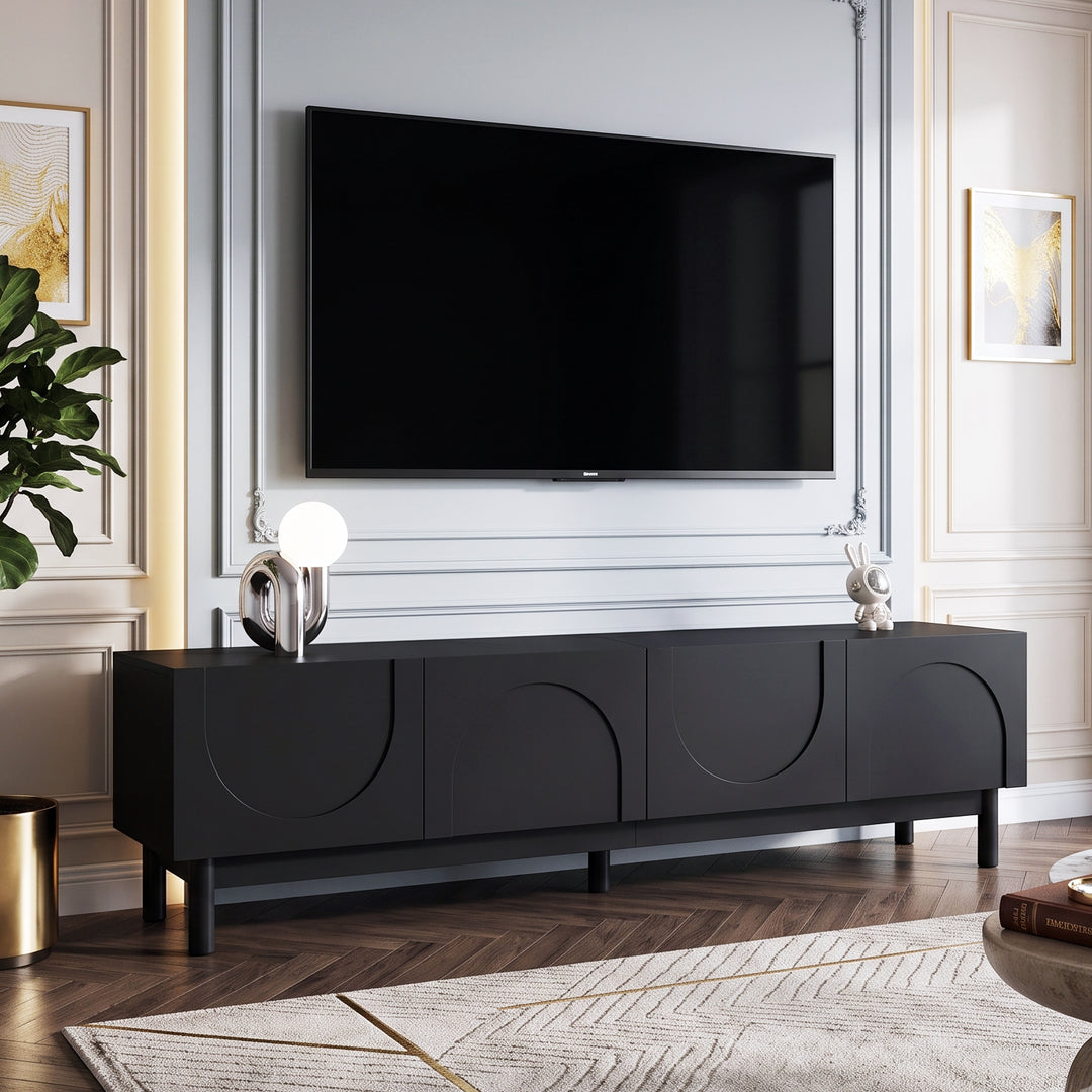 Black TV stand arched design 4 doors modern minimalist 169*34*45.5cm CONSOLEEDGE