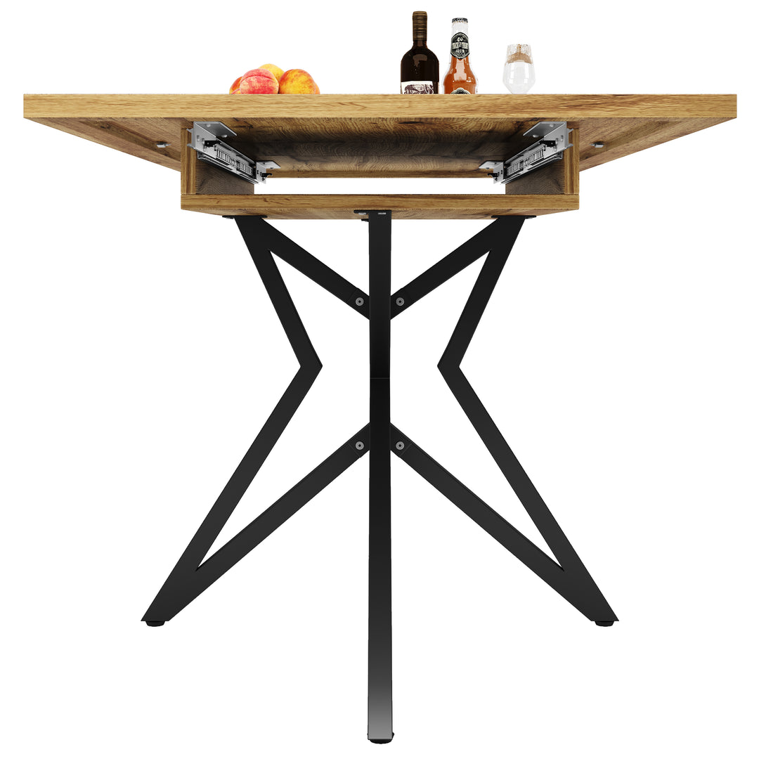 Extendable walnut-look dining table (120-160cm) with star-shaped metal legs SILKROUTE