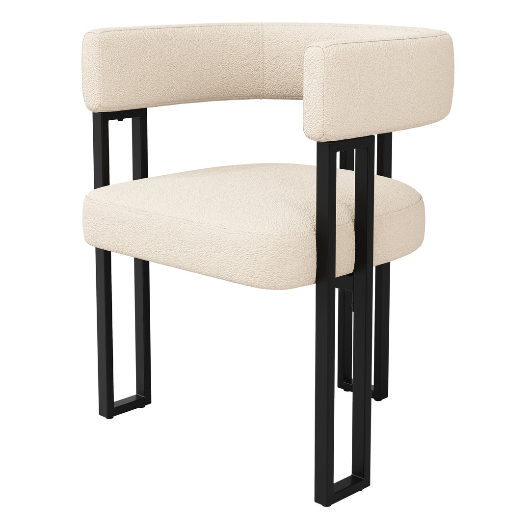 Set of 2 beige fabric dining chairs with curved ergonomic backrest and metal legs THISTLEDOWN