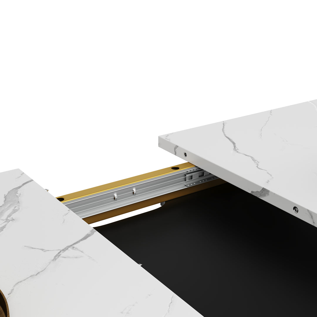 Extendable dining table 120–160 × 80 cm with marble-look top and golden cross legs COPPICEKNOLL