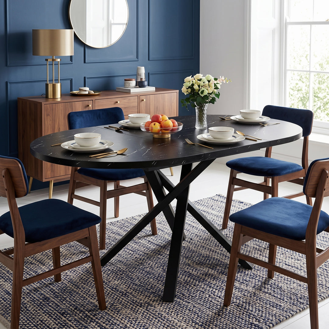 Black marble look extendable round to oval dining table 100-140cm CONSOLENEST