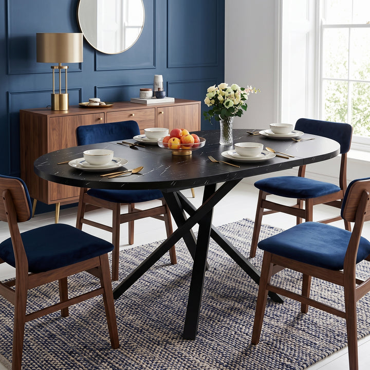 Black marble look extendable round to oval dining table 100-140cm CONSOLENEST