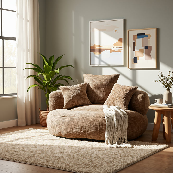 Lazy sofa bean bag brown coffee lounge chair with 3 pillows TUNDRAFROST