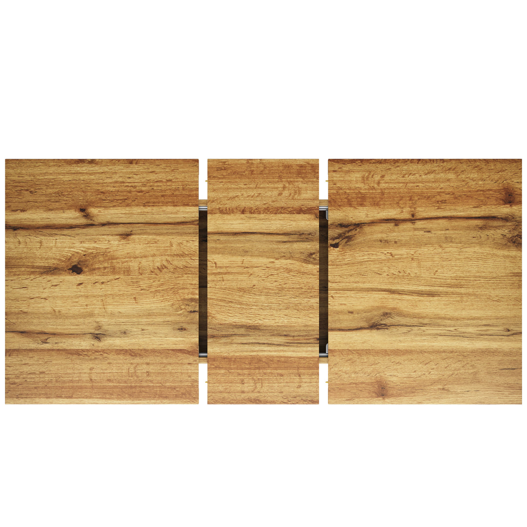 Extendable walnut-look dining table (120-160cm) with star-shaped metal legs SILKROUTE