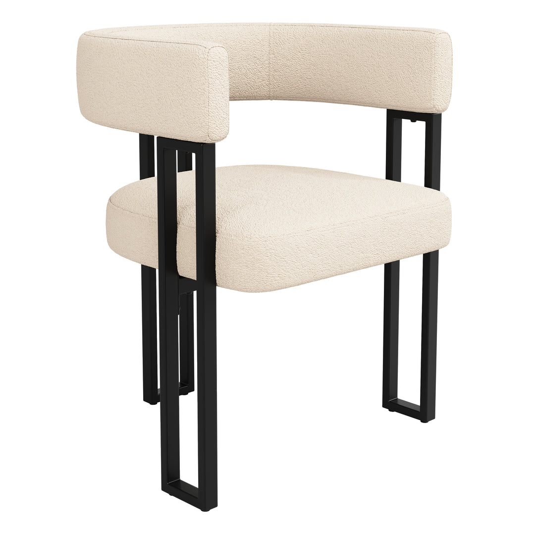 Set of 2 beige fabric dining chairs with curved ergonomic backrest and metal legs THISTLEDOWN