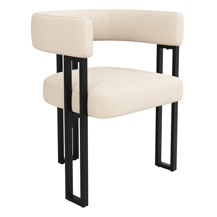 Set of 2 beige fabric dining chairs with curved ergonomic backrest and metal legs THISTLEDOWN