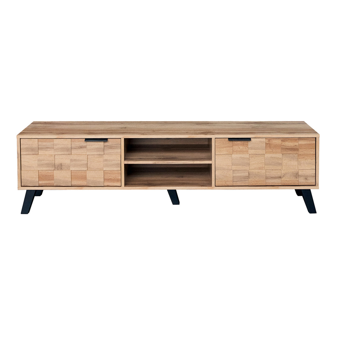 Set of 3 modern sideboard TV stand and shoe cabinet with geometric wood texture black legs DECOMPOS+FLAGELLUM+LYSOGEN