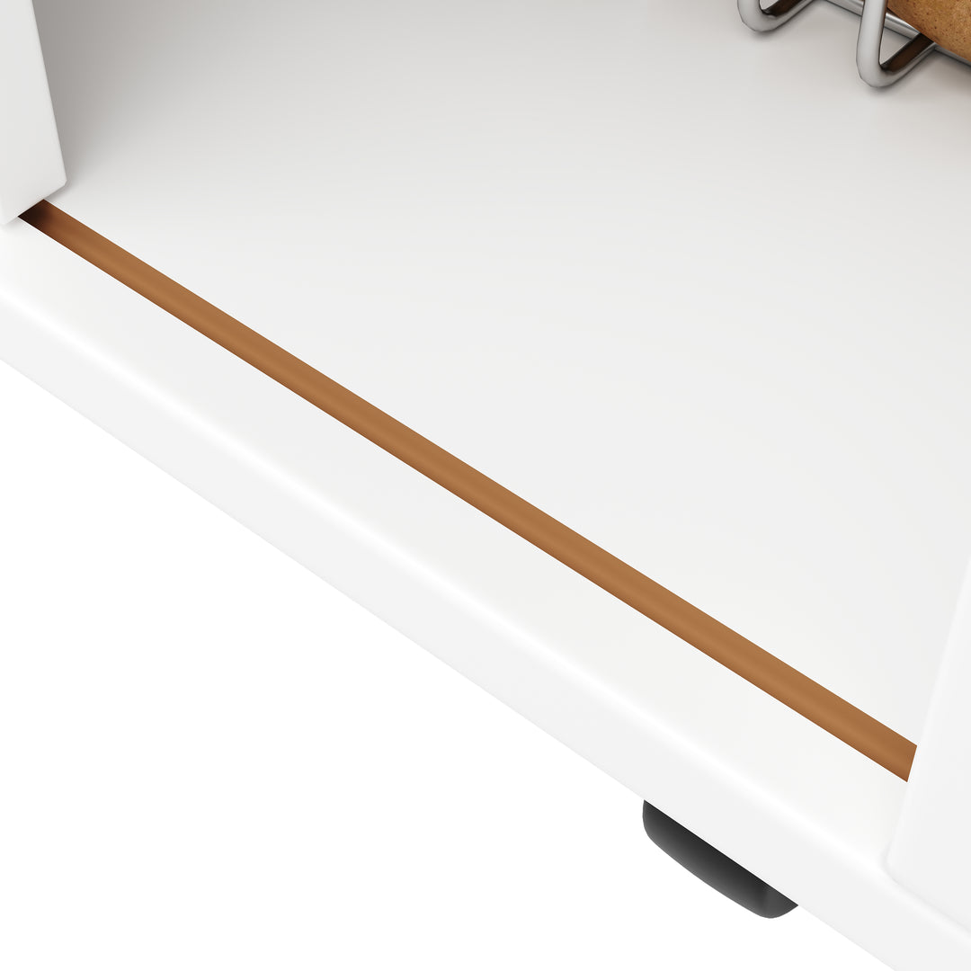 White wooden kitchen island trolley with sliding doors and fold-out worktop ASCENDAL