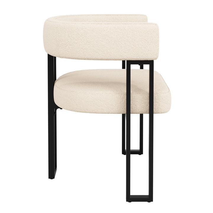 Set of 2 beige fabric dining chairs with curved ergonomic backrest and metal legs THISTLEDOWN