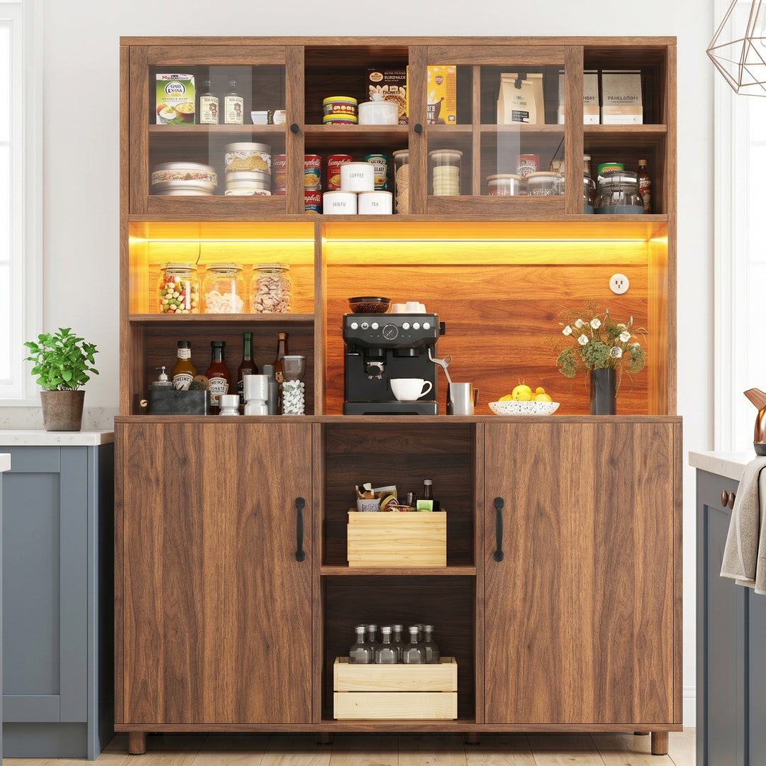 Tall wooden kitchen cabinet with LED lighting and glass doors COMPACTORGANIZER