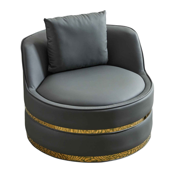 00+缺图 360°  Swivel Barrel Chair Grey PU Leather 78 cm Accent Chair for Living Room TRUNKGREEN