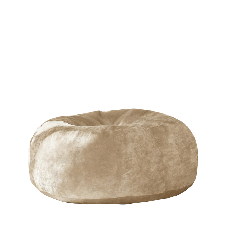 Giant beige round bean bag sofa with soft plush cover 150cm CRESCENTEON
