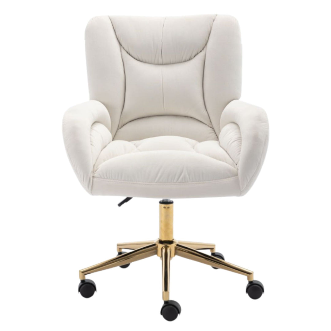 White ivory 360° swivel velvet high back office chair SHAHMIS IVORY UK