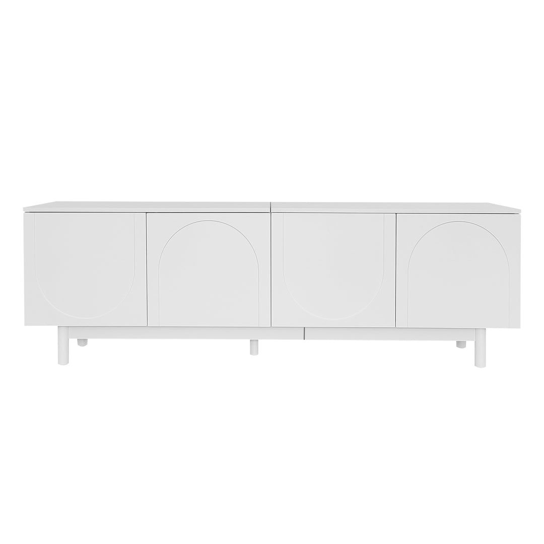 Modern white TV cabinet with 4 push-to-open storage doors RCEPTOR