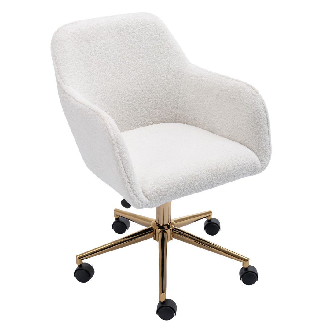 Teddy fabric white swivel office chair golden accents PUMICEGULCH