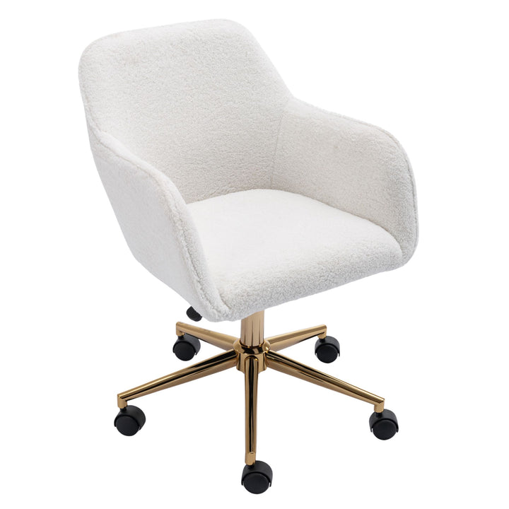 Teddy fabric white swivel office chair golden accents PUMICEGULCH