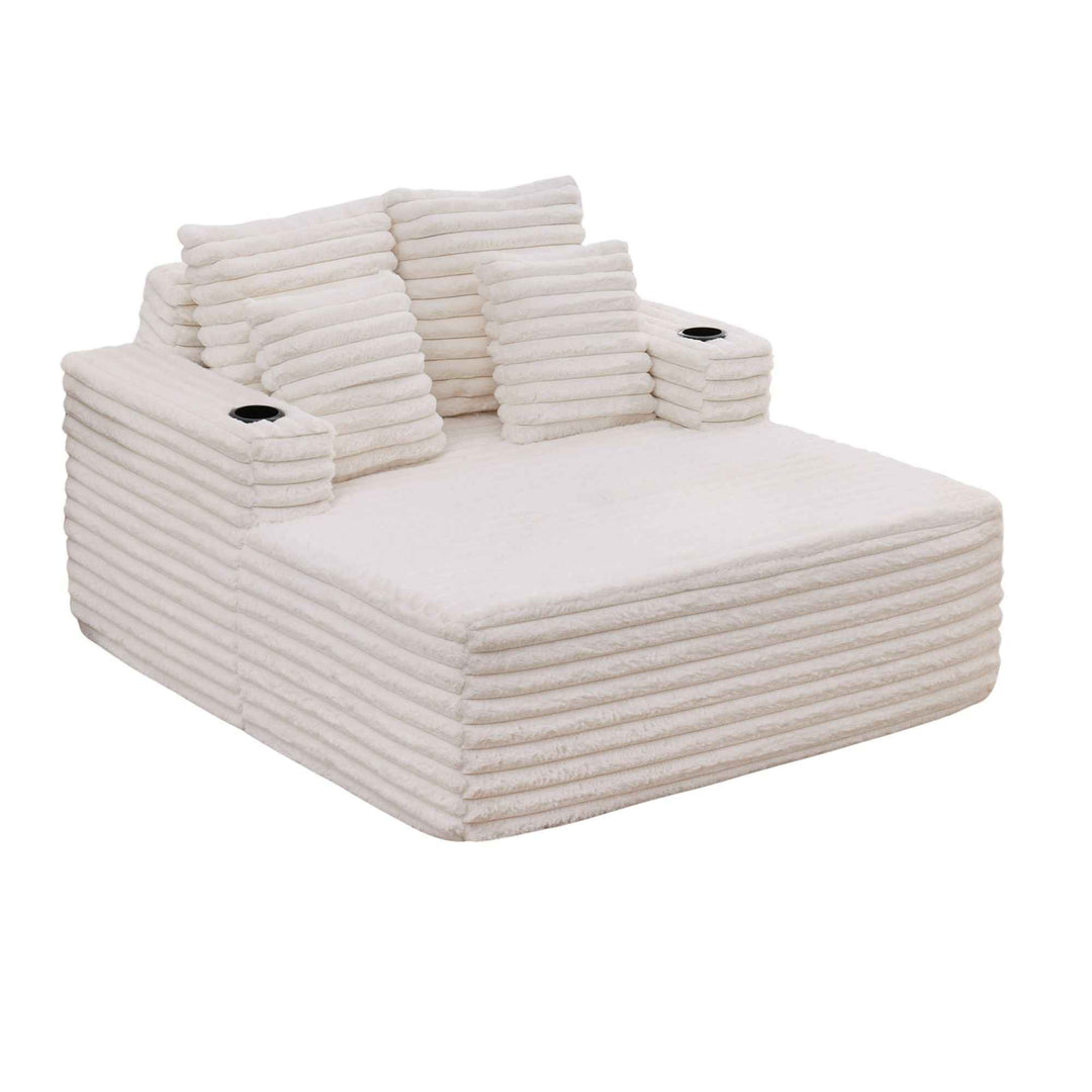 00+缺图 Chaise Lounge Sofa Bed, White Plush Faux Fur Foam Convertible Sleeper with 2 Pillows URBANWOODMAX