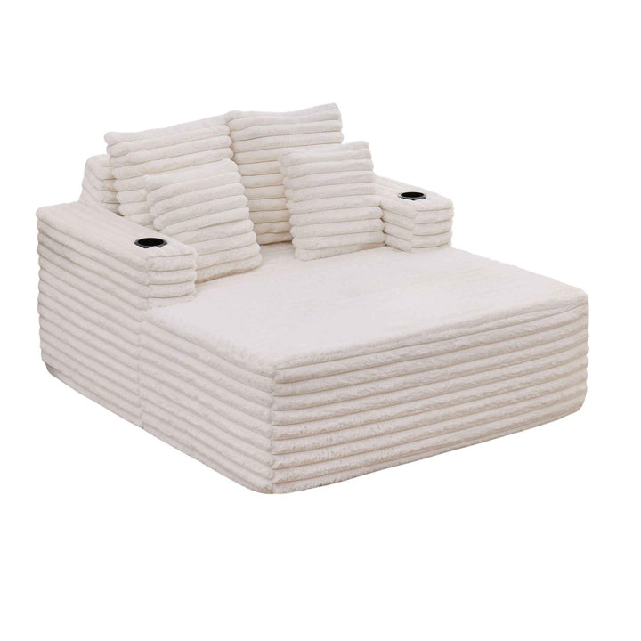 00+缺图 Chaise Lounge Sofa Bed, White Plush Faux Fur Foam Convertible Sleeper with 2 Pillows URBANWOODMAX