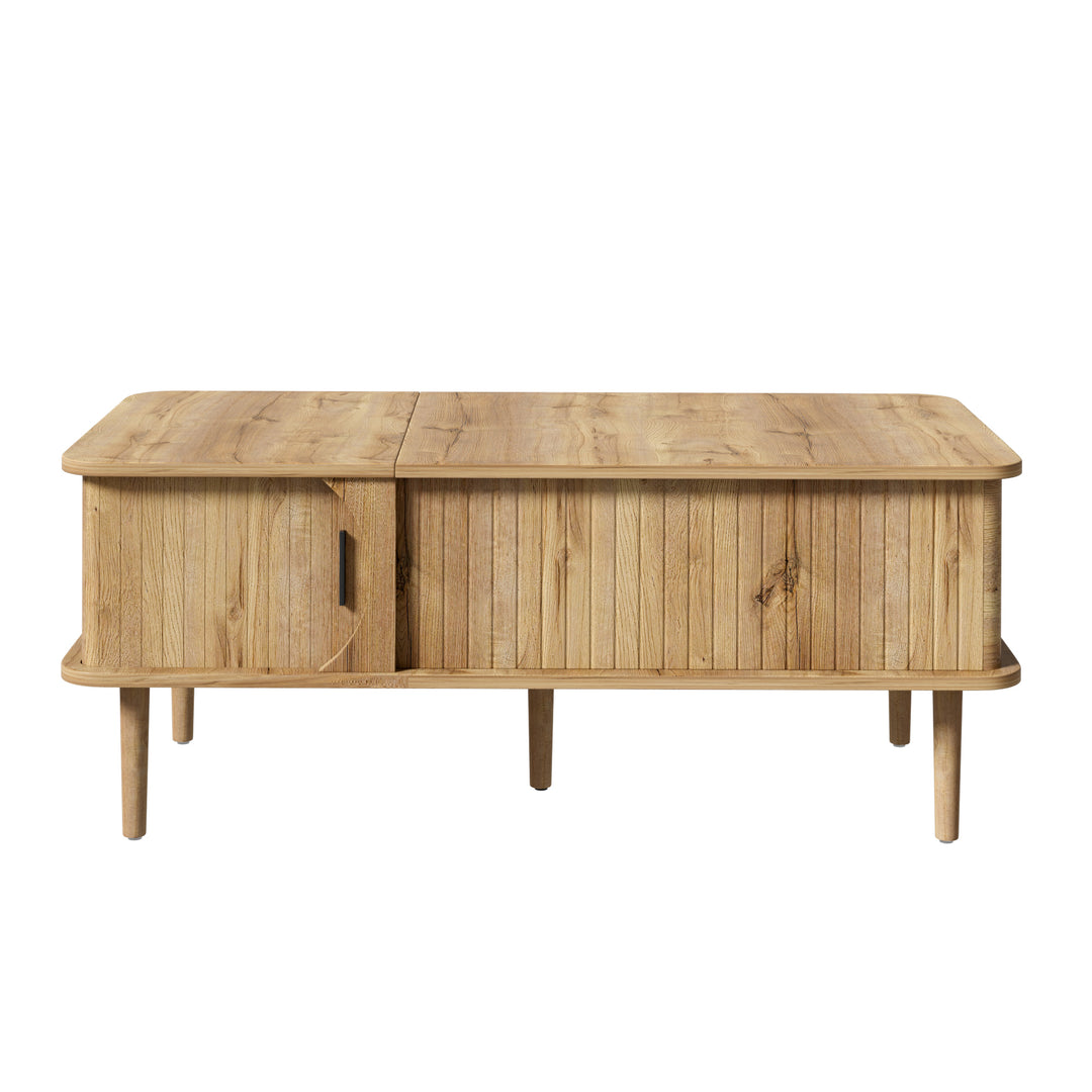 Retro Lift-Top Natural Wooden Look Coffee Table with 3D Wave 95cm ARROWLAMP