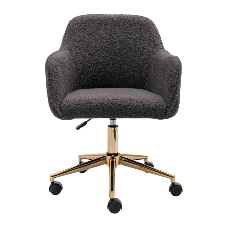 Grey teddy velvet office chair with armrests swivel wheel gold base TORQIL GREY UK