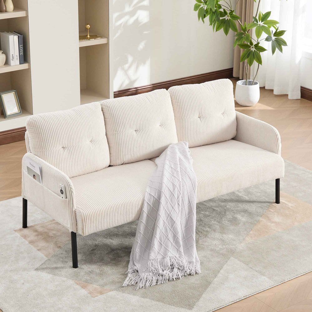00+Oversized Loveseat Sofa, Corduroy Upholstered Double-Seater, Beige for Living Room NOVAON