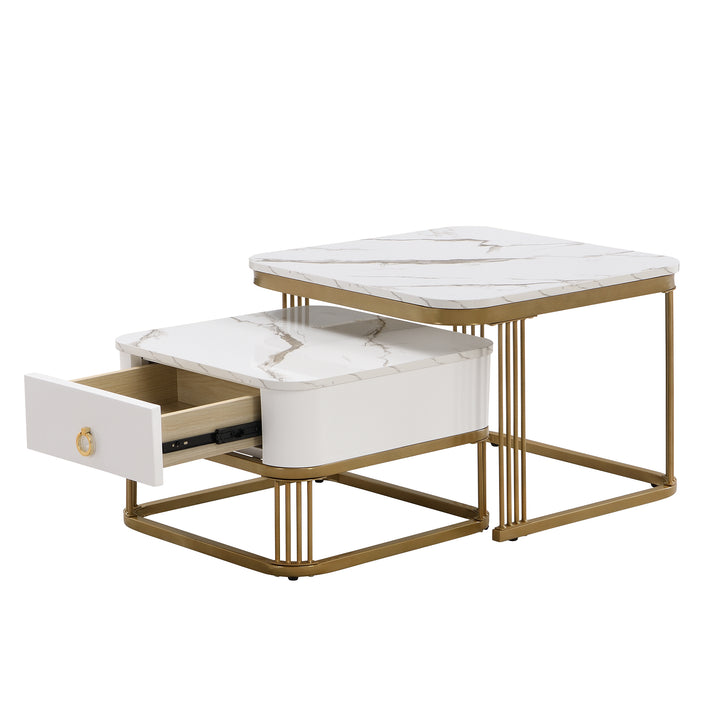 White high gloss marble-look nesting coffee table VREVIEK WHITE UK