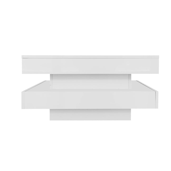 White square high gloss coffee table 360° rotating with 16-color LED light 70x70x36cm UHEX UK