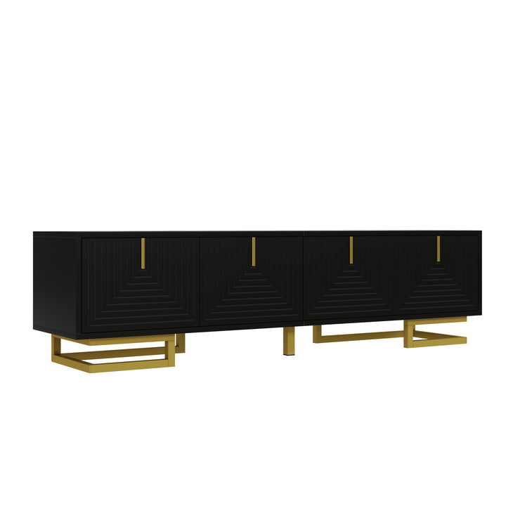 Modern TV stand with textured doors and golden accents SINGULARITYHUB