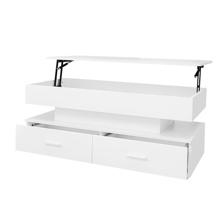 White lift-top coffee table with LED lighting and 2 drawers 100×50×44cm CYBERSPACE