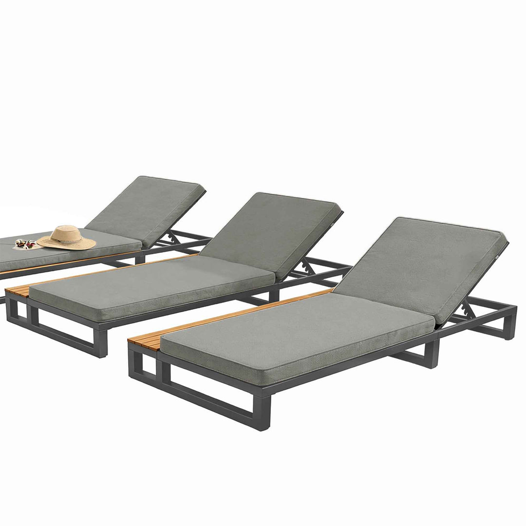 Modern outdoor chaise lounge grey with teak wood side table,4-position adjustable sunlounger QUASARKRYNN
