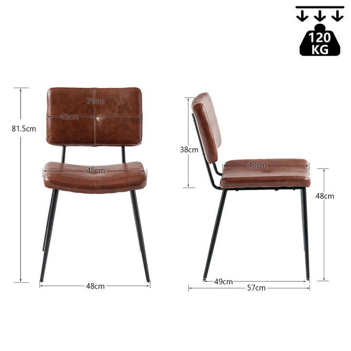 Set of 4 Industrial Brown Oiled Leather Dining Chairs POMONA KD BROWN 4PK