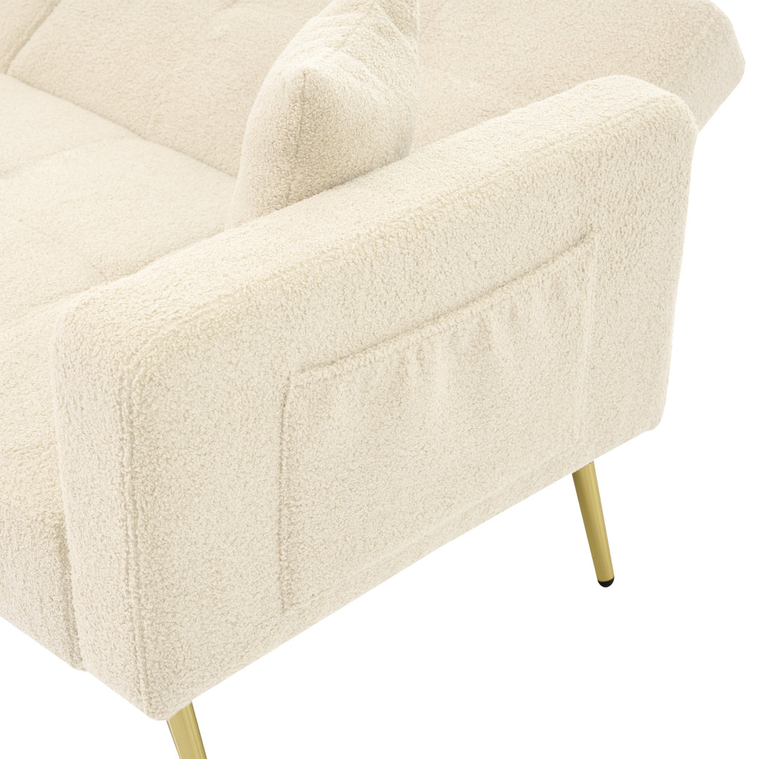 Beige sherpa 3-seater clic-clac sofa bed, adjustable backrest & side pocket ALDEN BEIGE UK