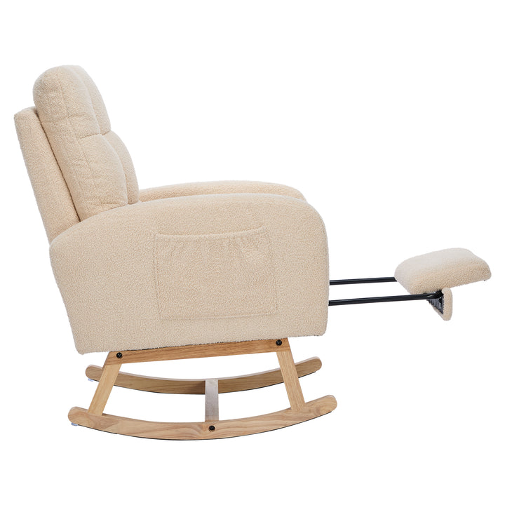 Beige teddy nursery rocking chair with adjustable footrest COMETLOAM