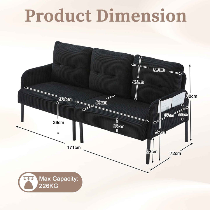 00+Oversized Loveseat Sofa, Corduroy Upholstered Double-Seater, Black for Living Room NOVADYNE