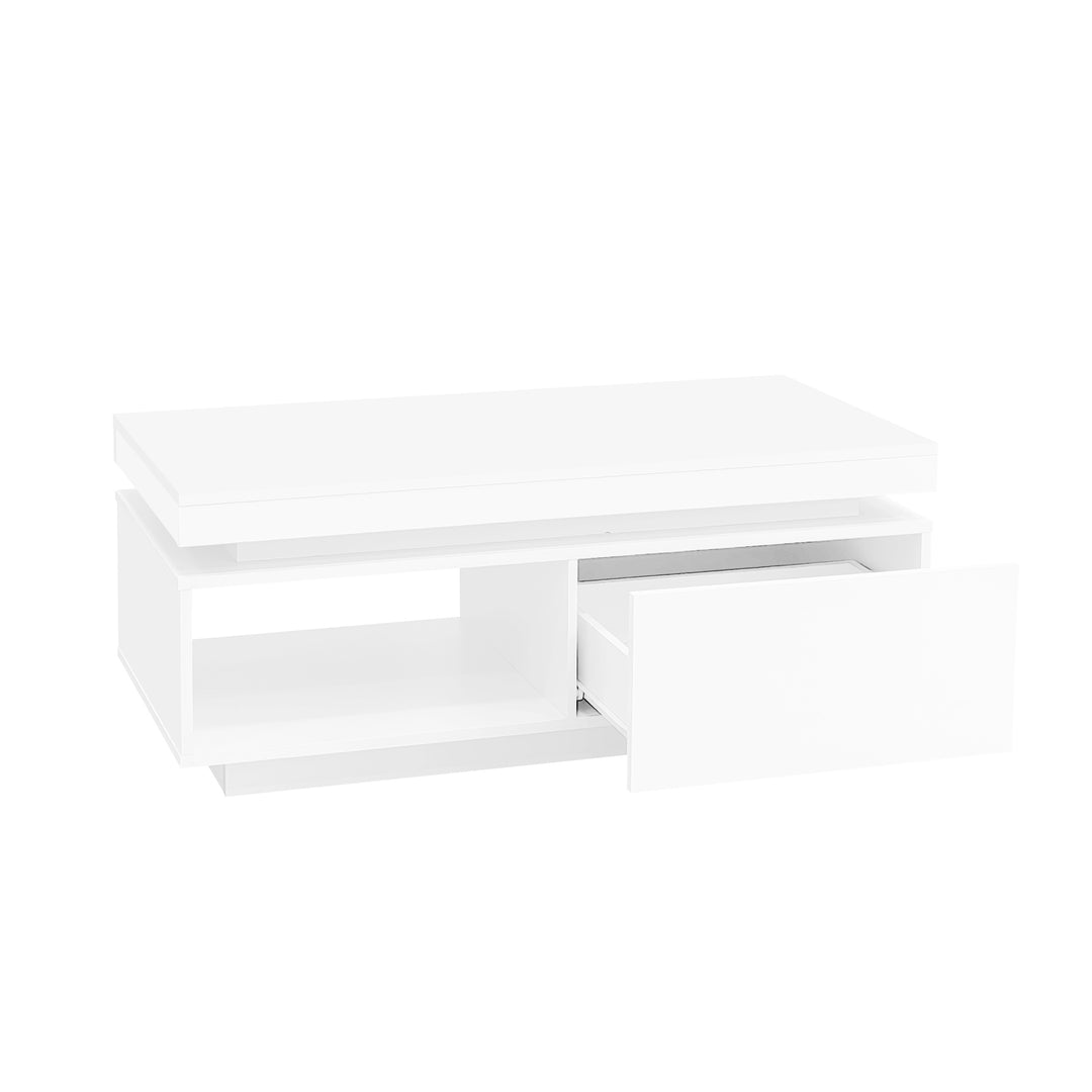 White high gloss coffee table with LED lights and storage 100 x 50 x 40 cm MAGNETOTAIL UK