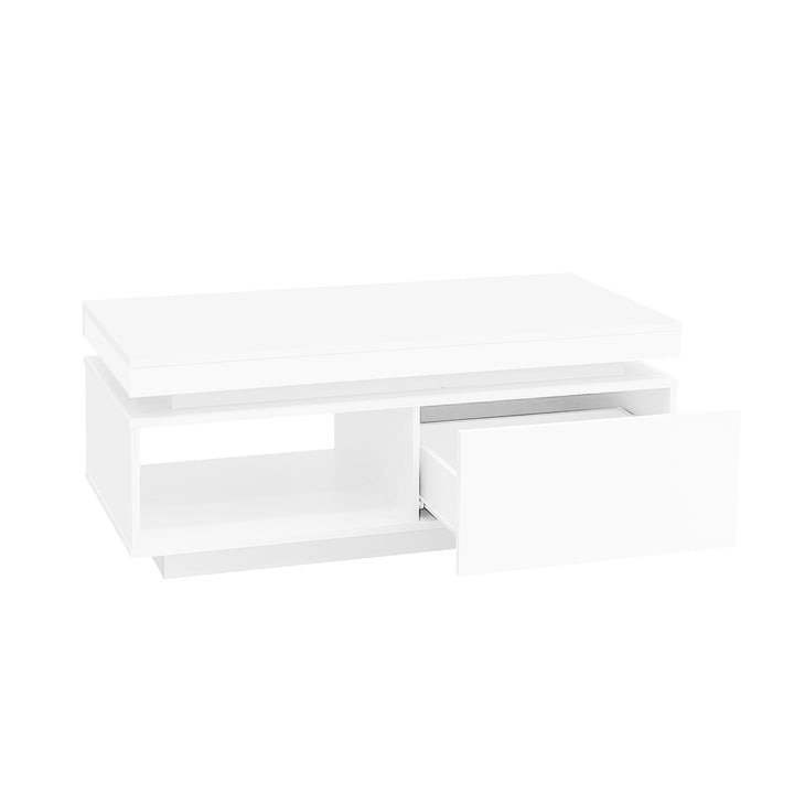 White high gloss coffee table with LED lights and storage 100 x 50 x 40 cm MAGNETOTAIL UK