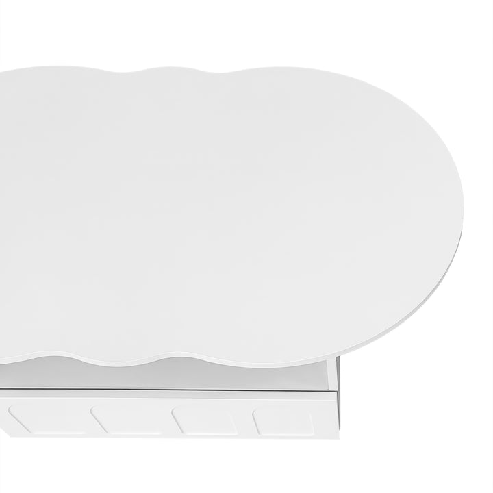 Modern oval white coffee table with push-to-open drawer CLOUDCREST