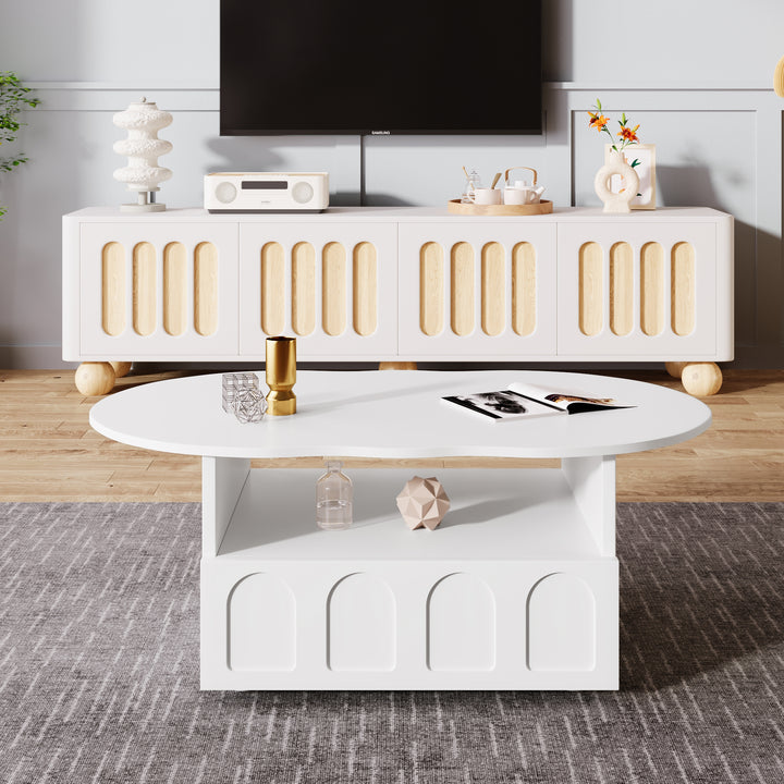 Modern oval white coffee table with push-to-open drawer CLOUDCREST