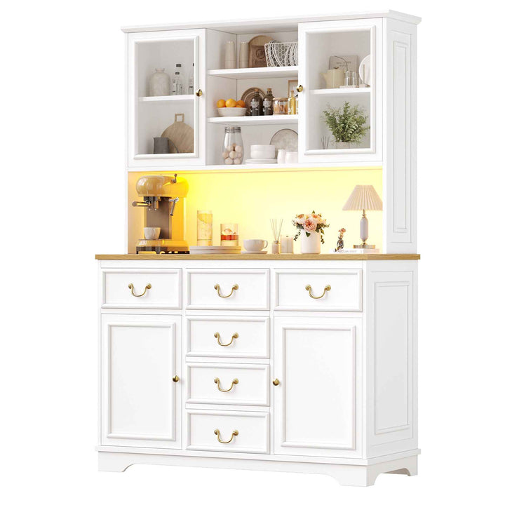 Tall white kitchen cabinet with LED lighting, USB ports & sockets 118x39.5x180cm