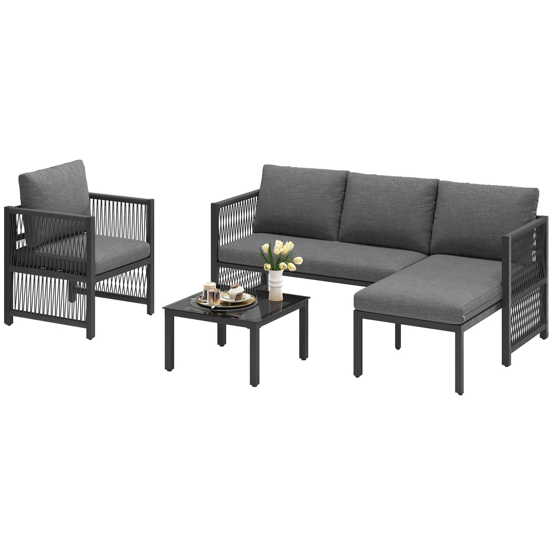 Garden furniture set 4-5 seater grey modular sofa with tempered glass table INFINITECASCD