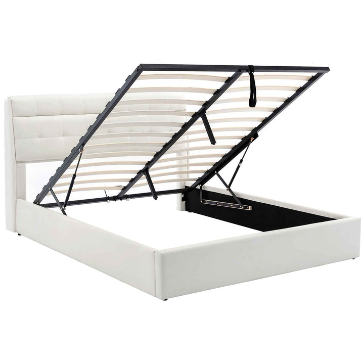 Double ottoman bed frame PU cream white headboard storage no mattress 135x190cm