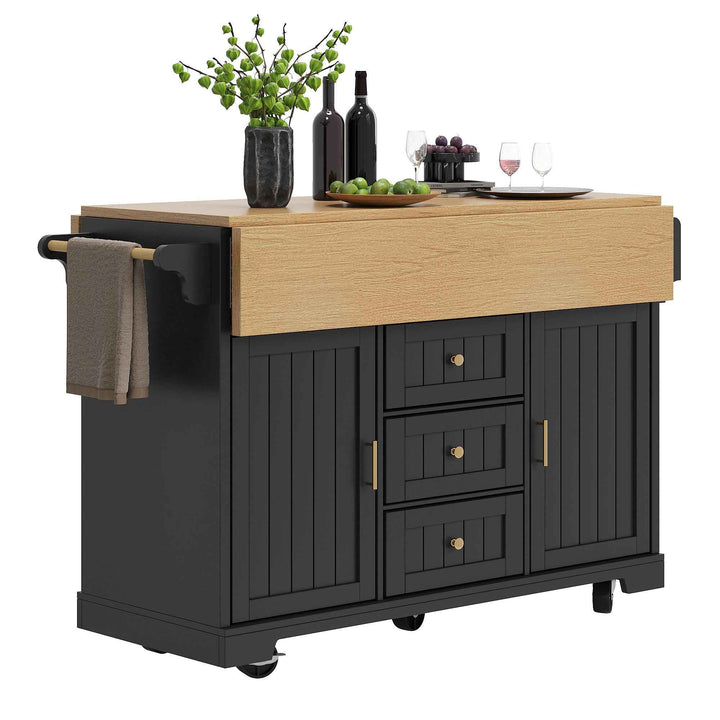 Extendable kitchen island trolley dining bar table wooden and black storage INFINITEMOME