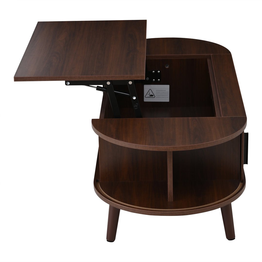 Lift Top Dark Wood Oval Coffee Table with Hidden Storage 120x50cm VASEEDGE